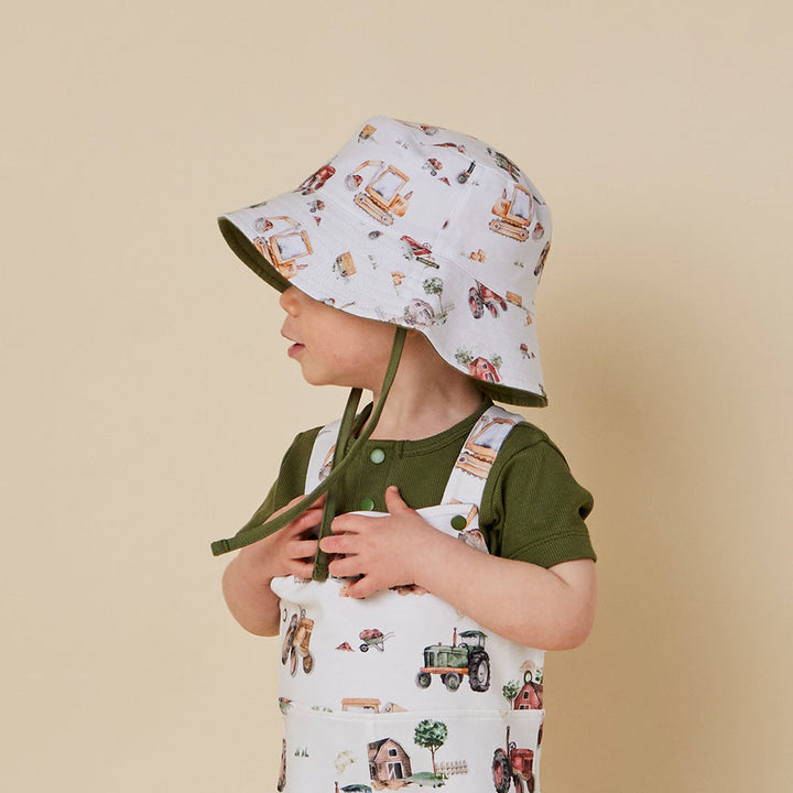 Snuggle Hunny Diggers & Tractors Reversible Cotton Bucket Hat - image 1
