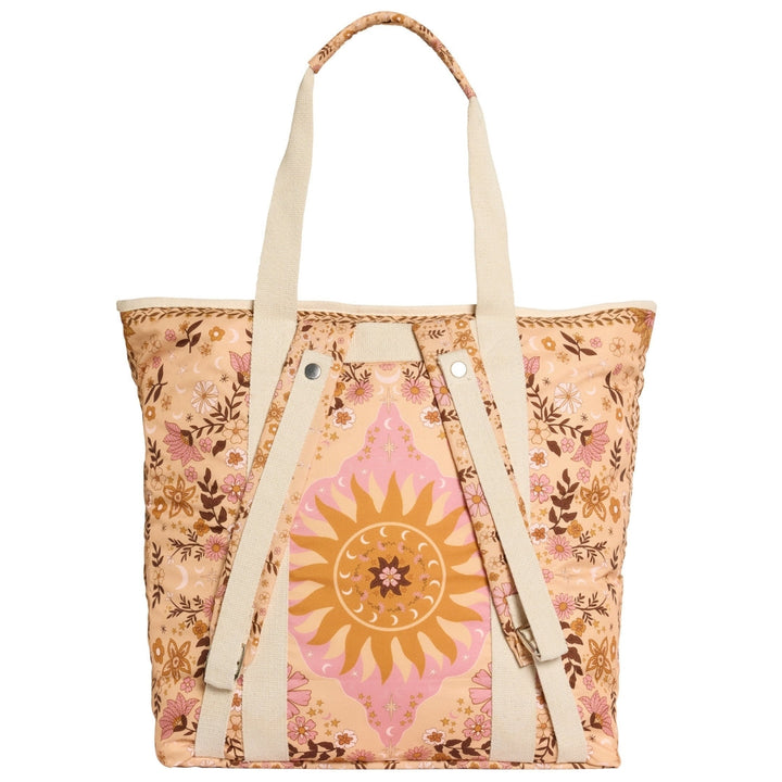 SomerSide Boho Sun pink 40L convertible beach bag, rear view showing backpack strap arrangement