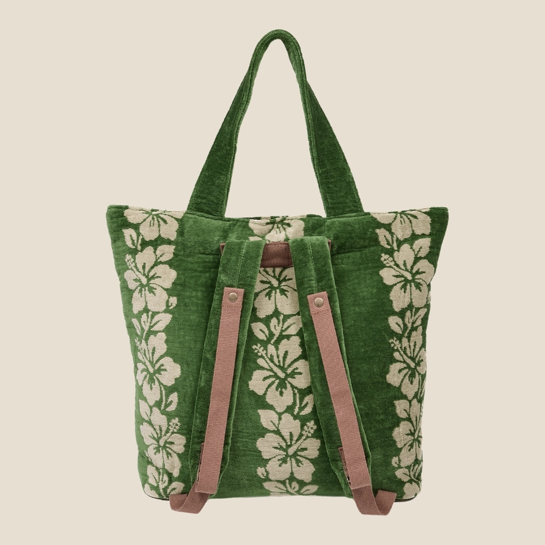 SomerSide Paradiso towelling beach bag, rear view with convertible backpack straps