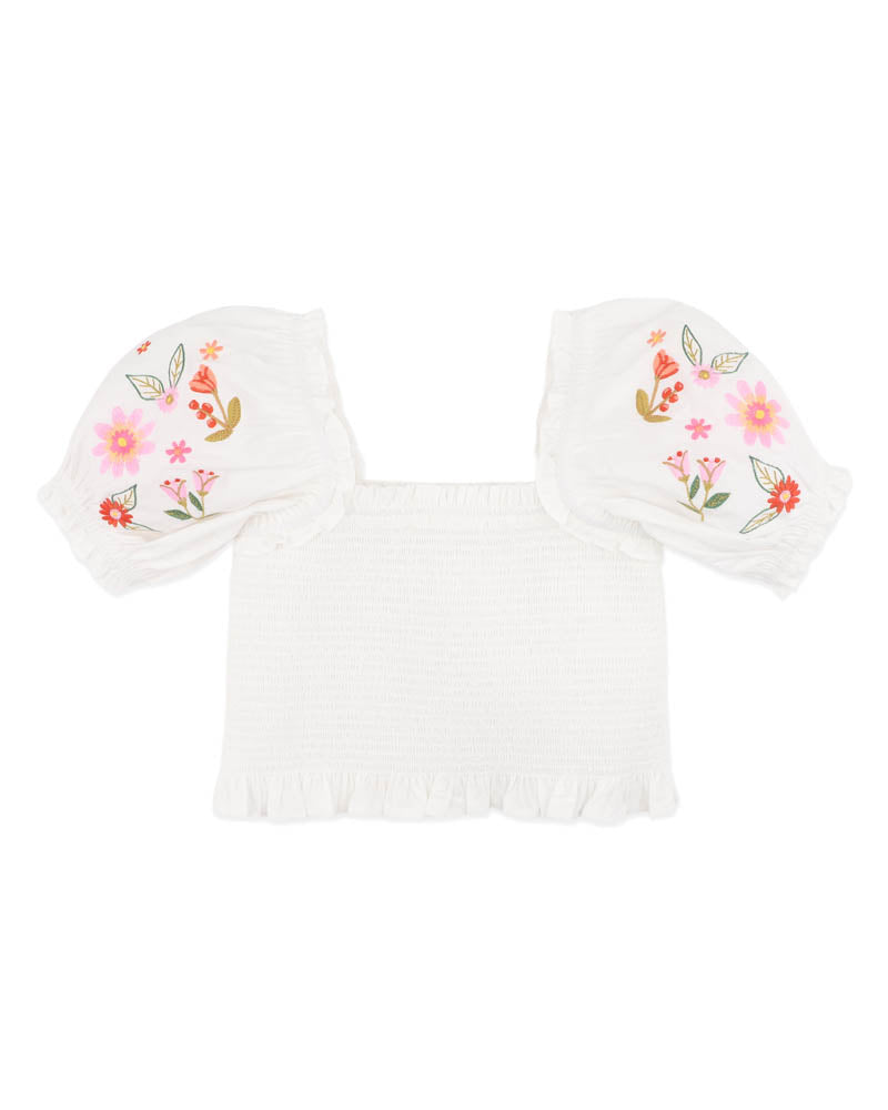 Paradiso Embroidered Shirred Top 3–7 Years – White – view 2