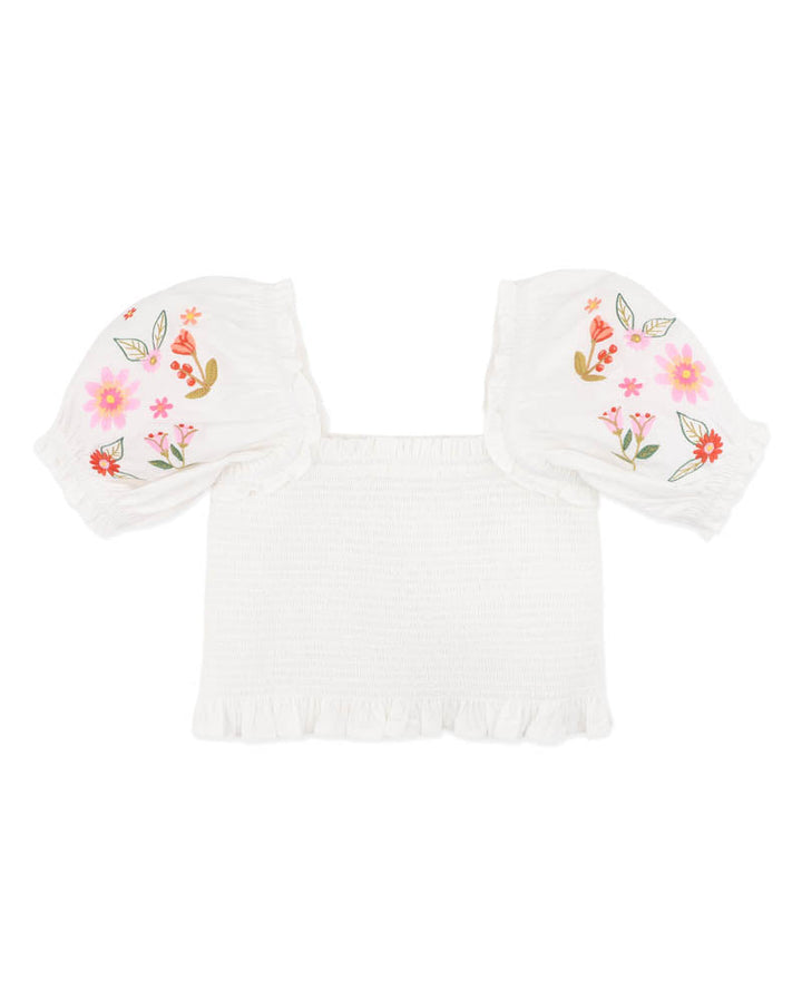 Paradiso Embroidered Shirred Top 3–7 Years – White – view 2