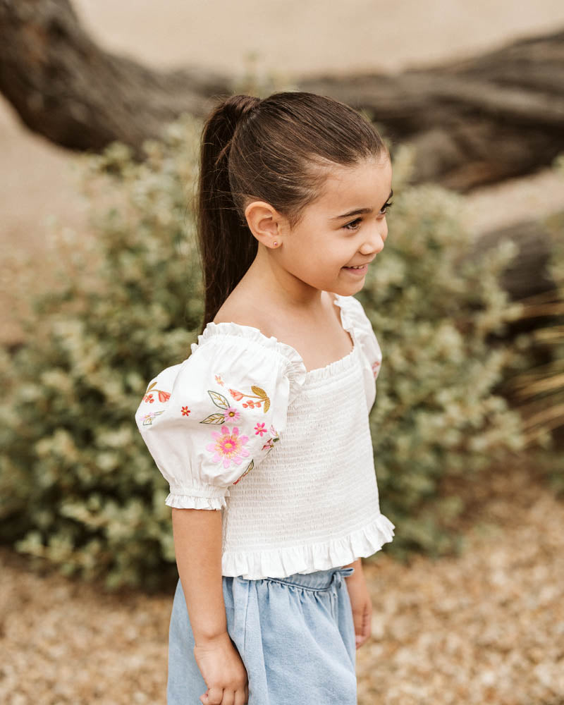 Paradiso Embroidered Shirred Top 3–7 Years – White – view 3