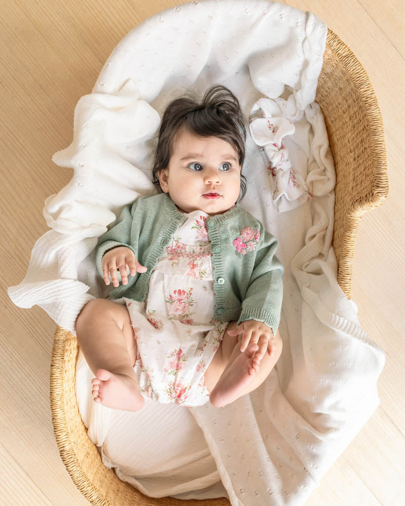 Chelsea Organic Hand Embroidered Cardigan – Sage – view 1