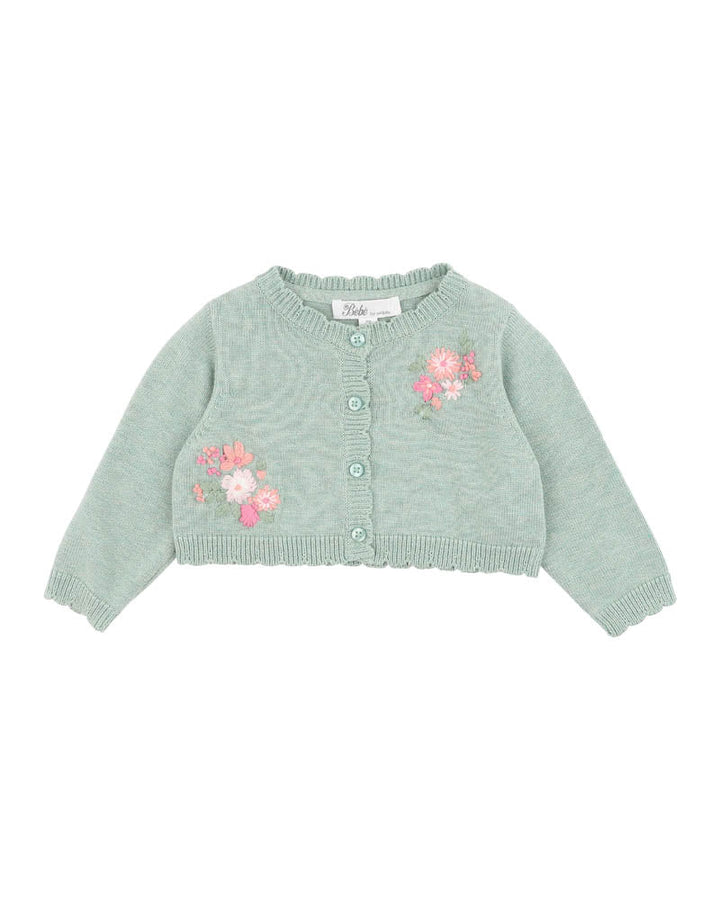 Chelsea Organic Hand Embroidered Cardigan – Sage – view 2