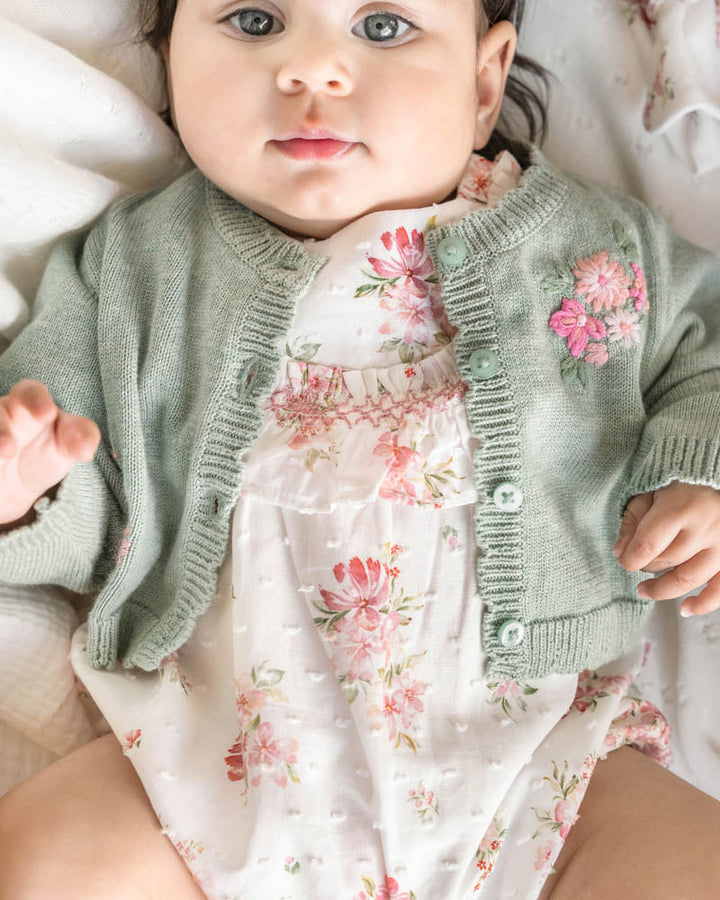 Chelsea Organic Hand Embroidered Cardigan – Sage – view 3
