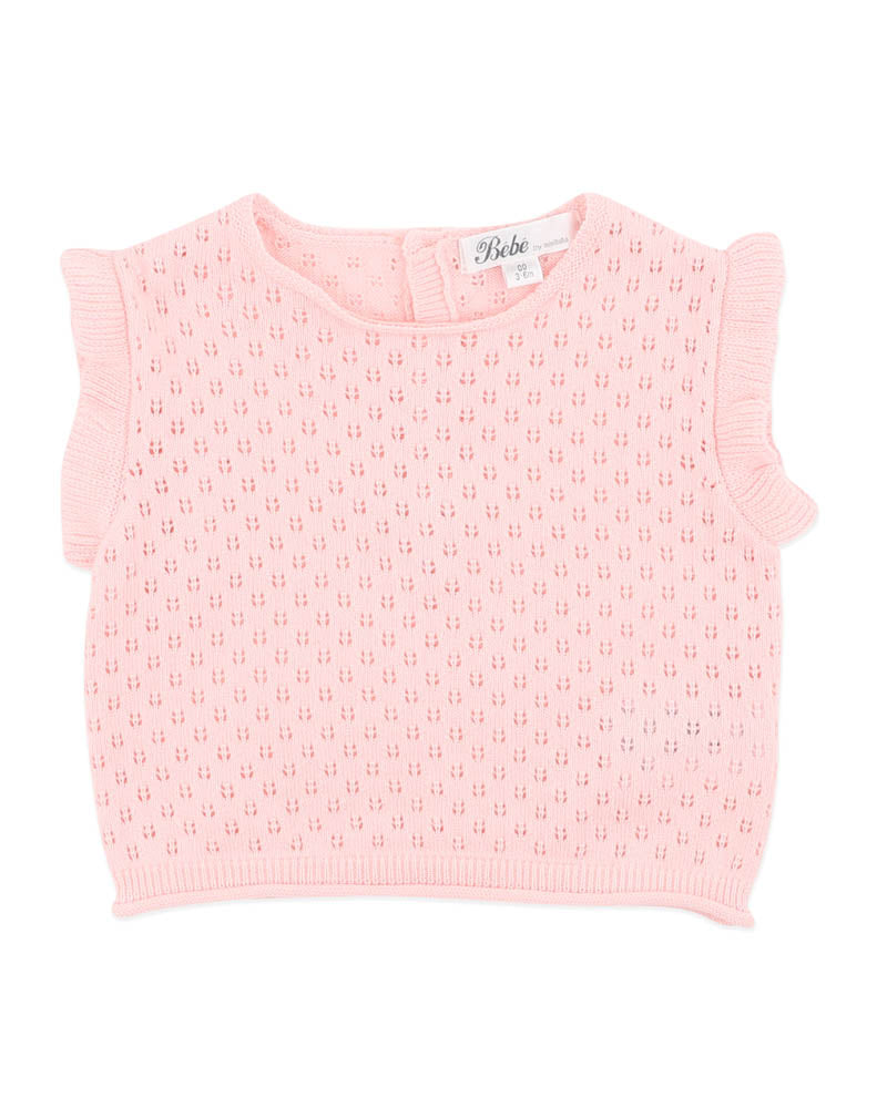 Pink Organic Pointelle Knit Top – Pale Pink – view 2