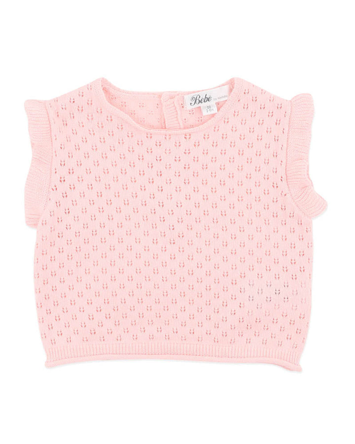 Pink Organic Pointelle Knit Top – Pale Pink – view 2