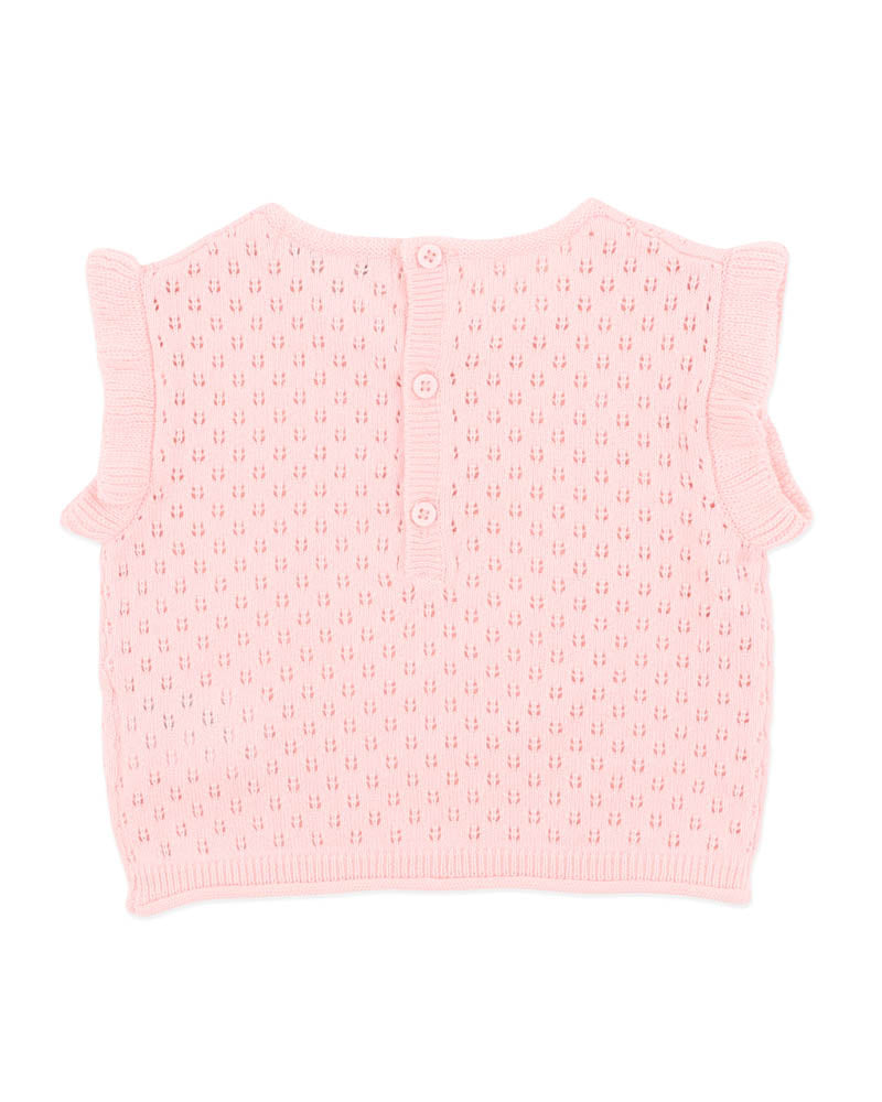 Pink Organic Pointelle Knit Top – Pale Pink – view 3
