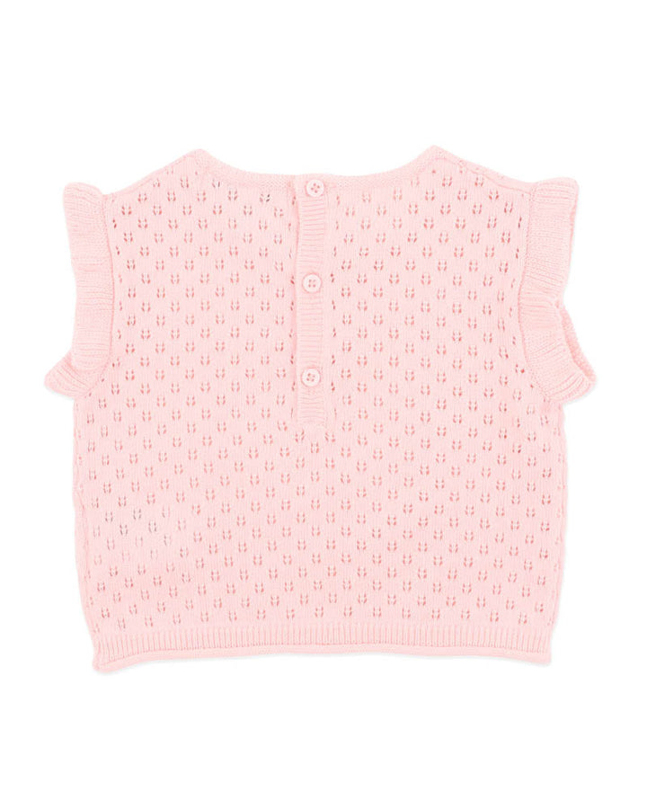 Pink Organic Pointelle Knit Top – Pale Pink – view 3