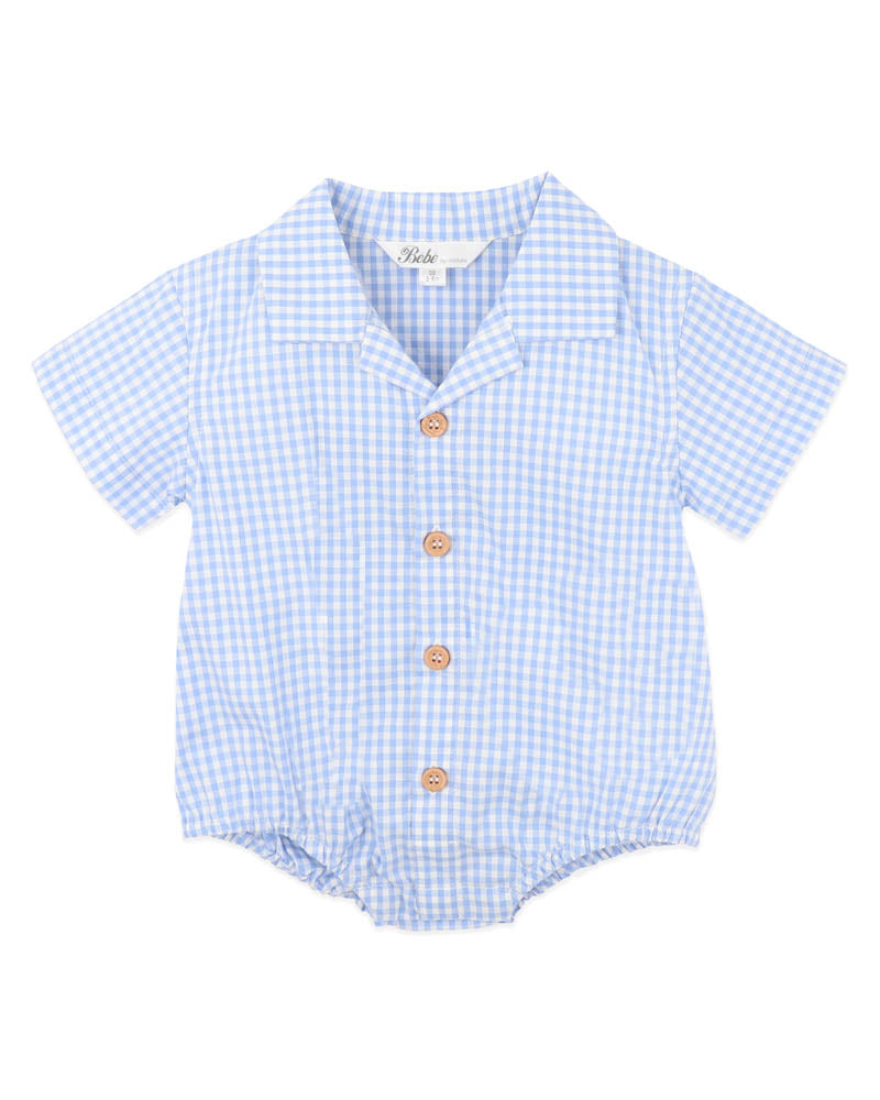 Evan Check Shirt Bodysuit – Blue Check – view 2
