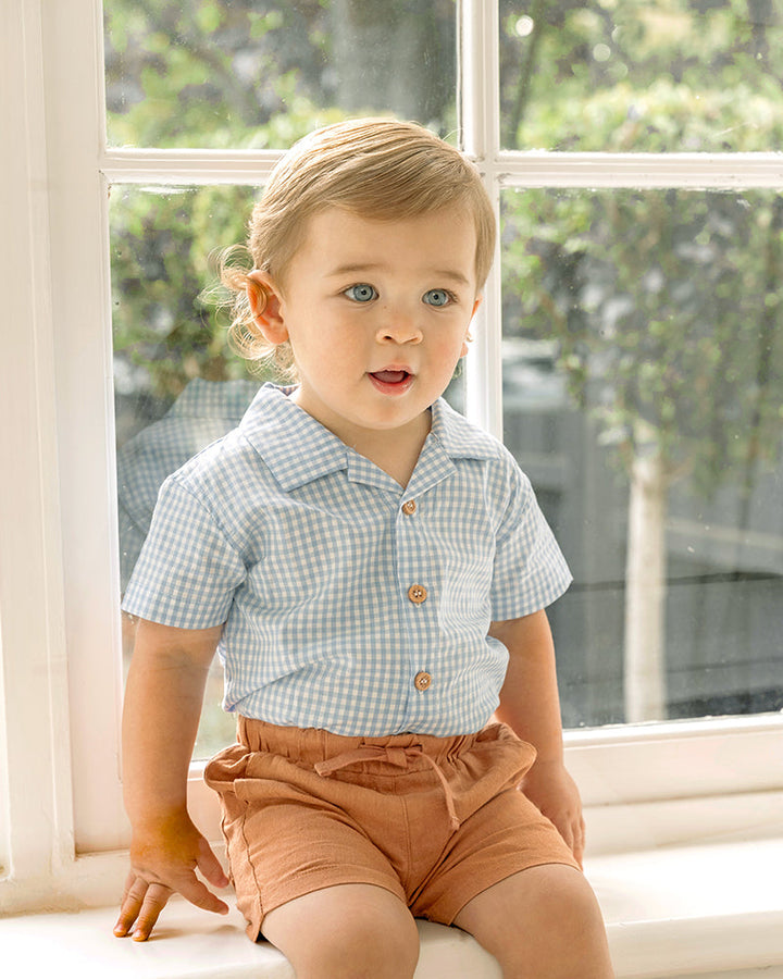 Evan Check Shirt Bodysuit – Blue Check – view 3