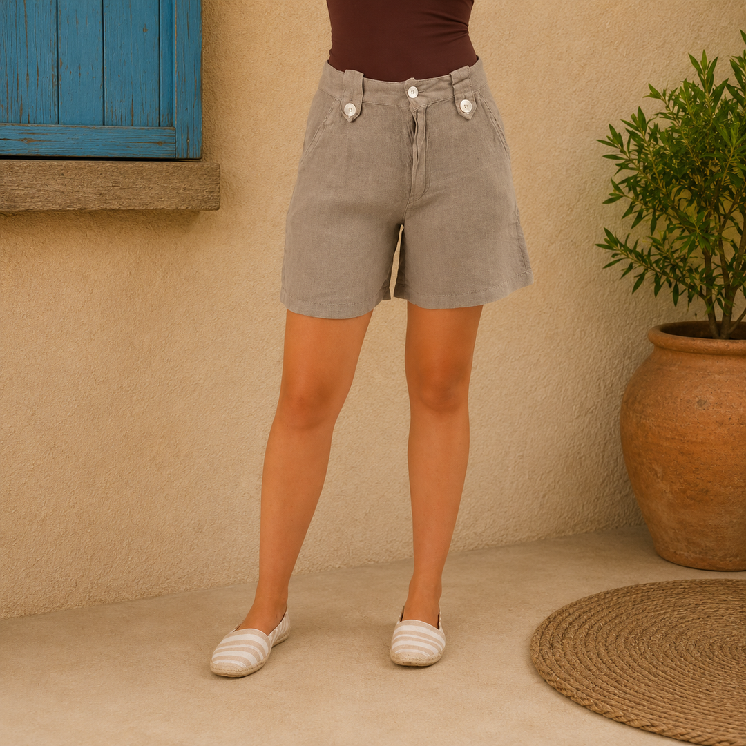 Vera May 6359 linen shorts – taupe 6359 detail