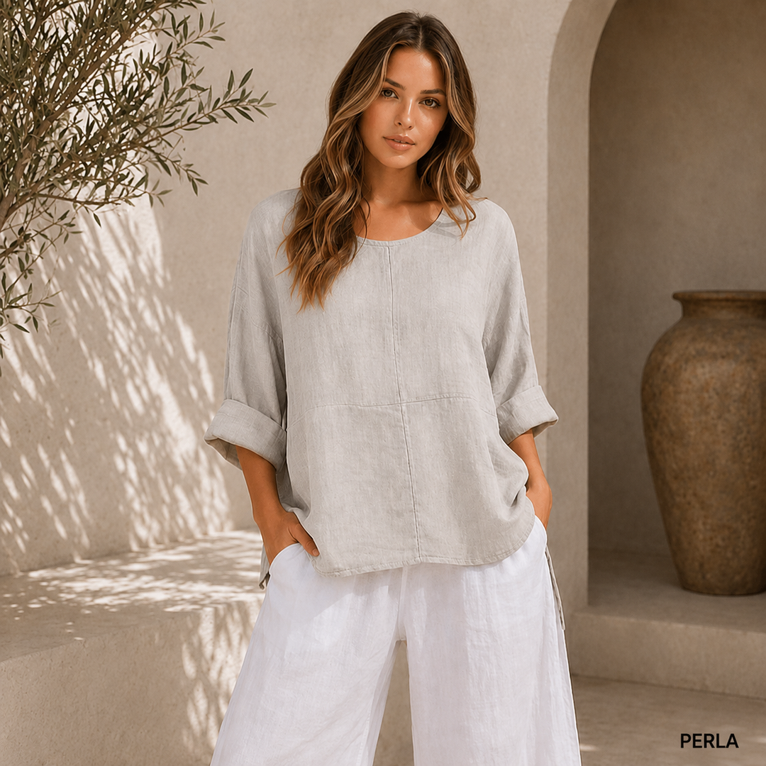 Vera May Italian linen top 6368 in Perla