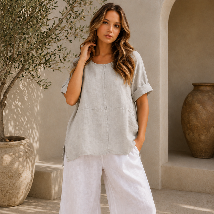 Vera May Italian linen top 6368 in Perla