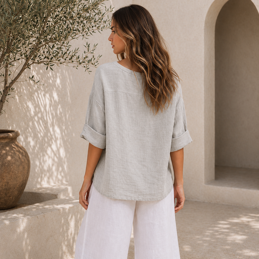 Vera May Italian linen top 6368 in Perla
