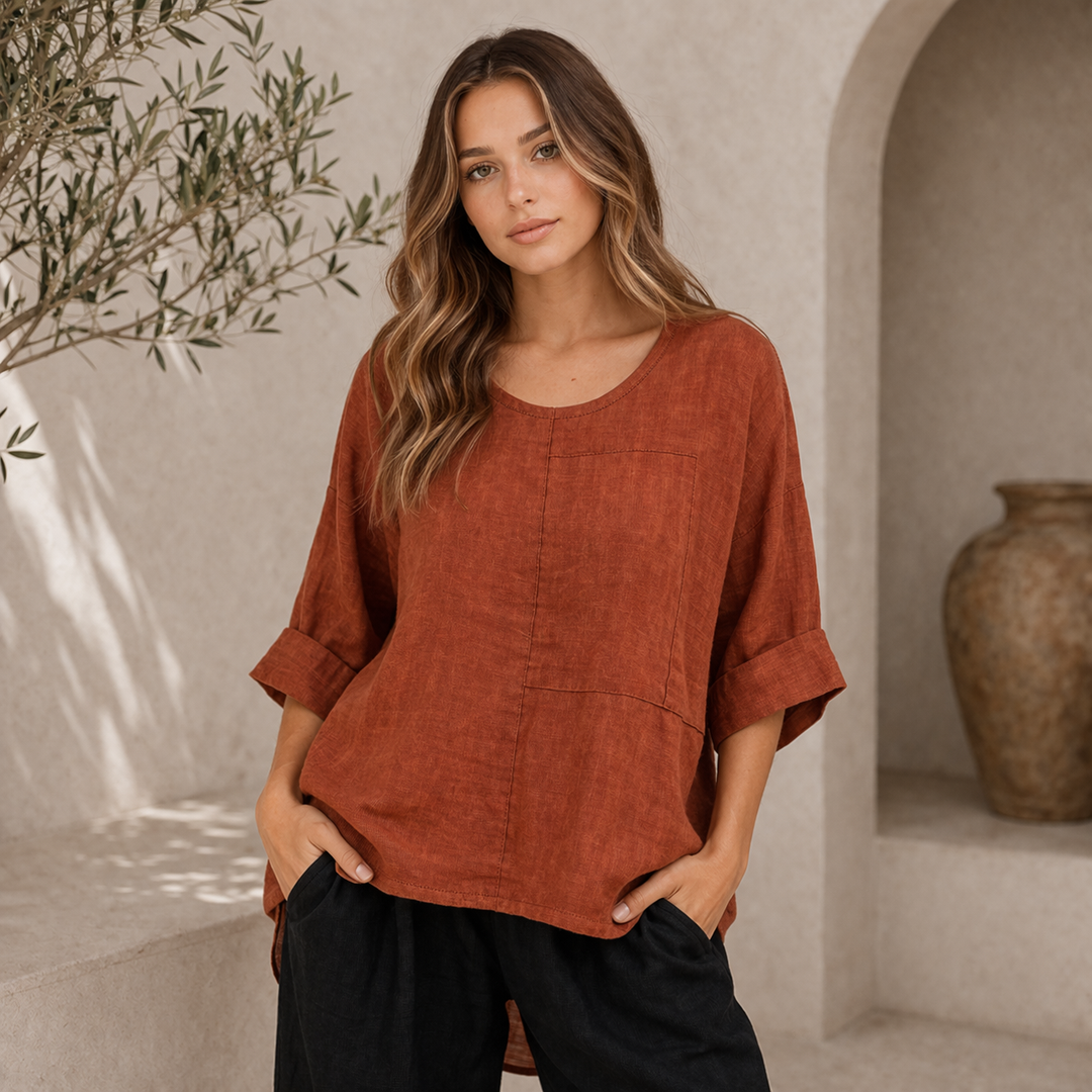 Vera May Italian linen top 6368 in Rust