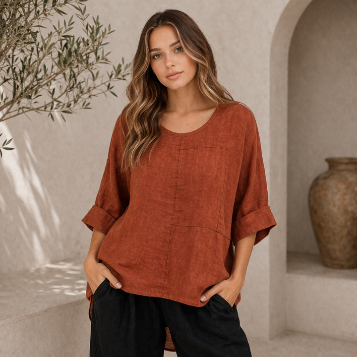 Vera May Italian linen top 6368 in Rust