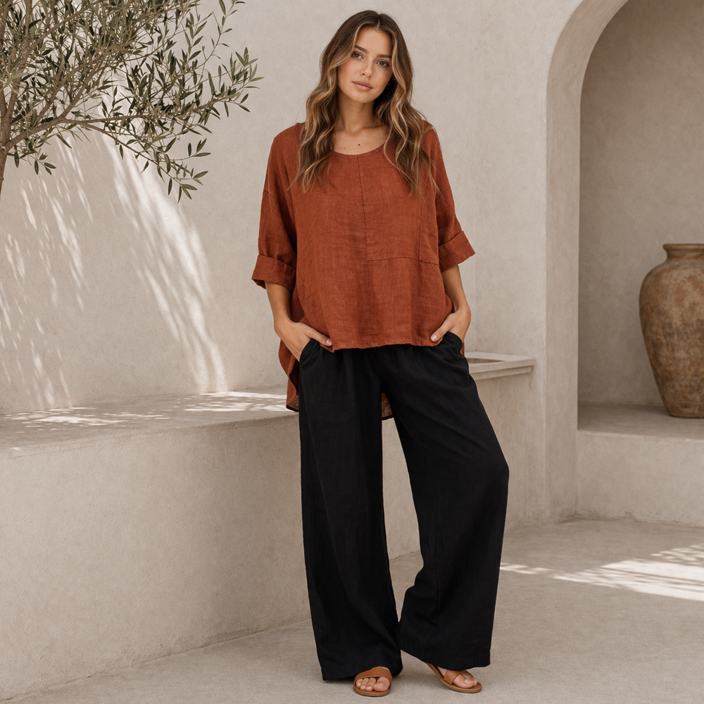 Vera May Italian linen top 6368 in Rust
