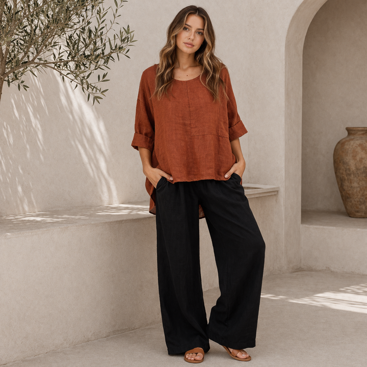 Vera May Italian linen top 6368 in Rust