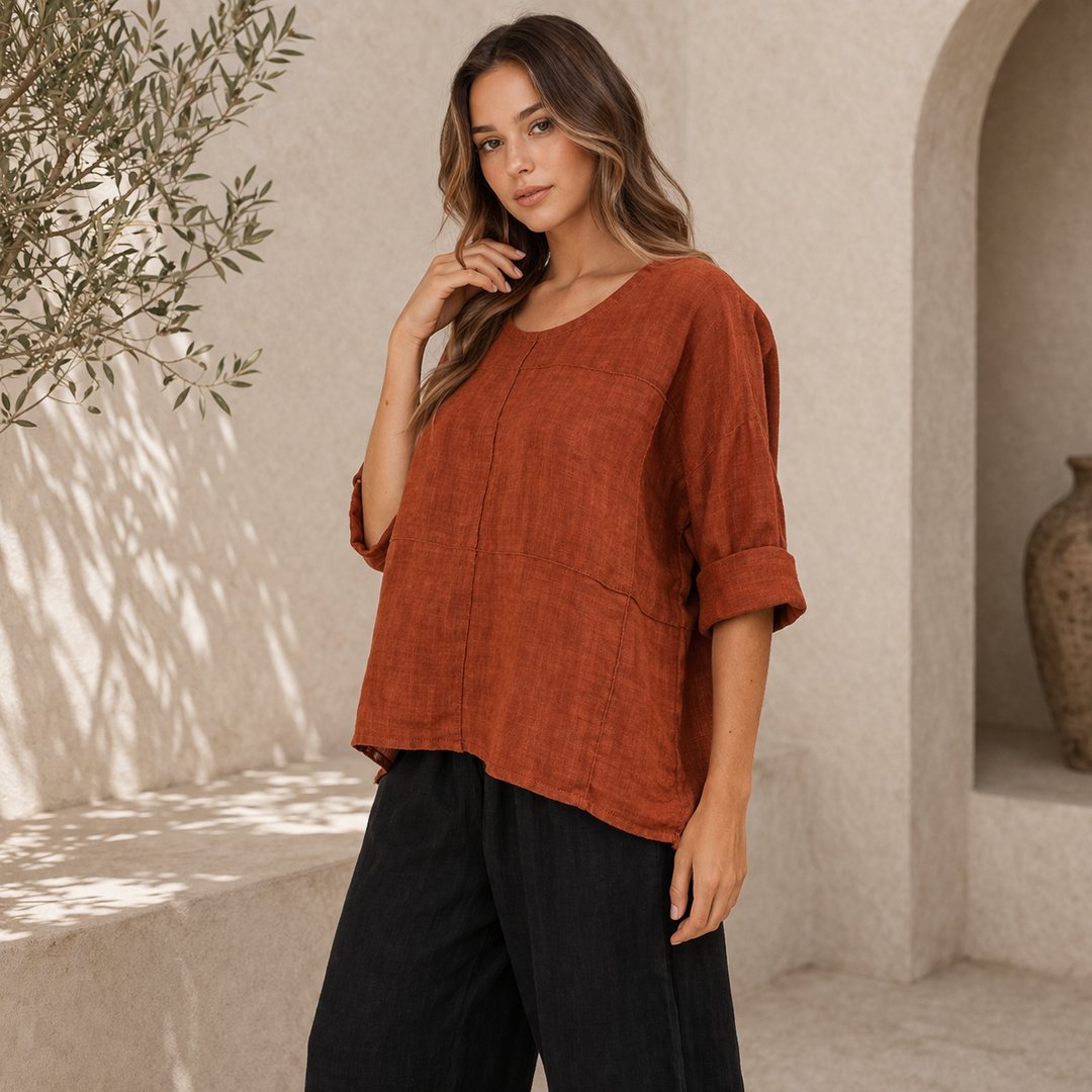 Vera May Italian linen top 6368 in Rust