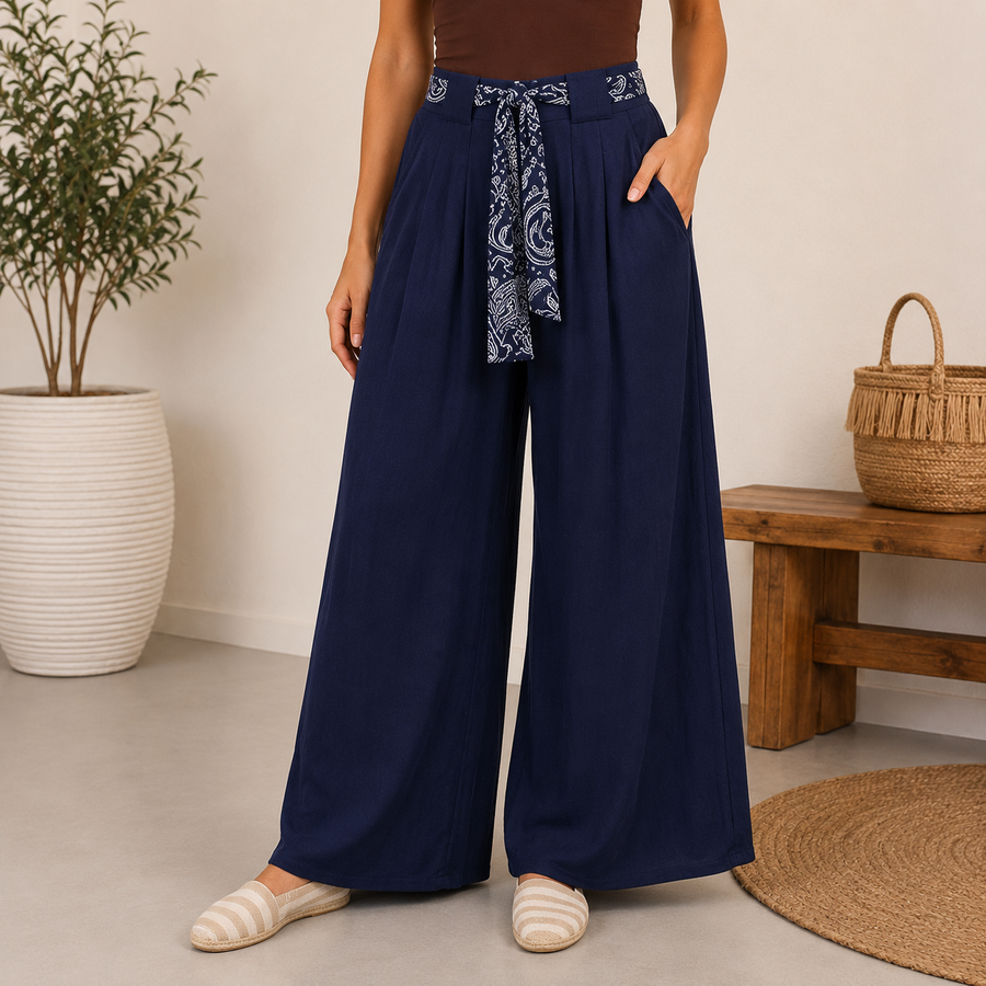 Vera May Italian linen pants 6378 in Navy Blue