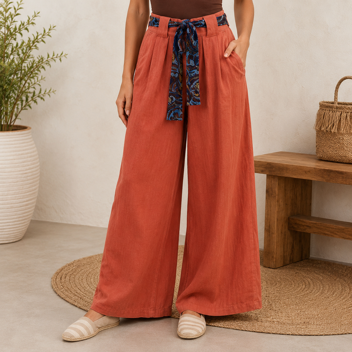 Vera May Italian linen pants 6378 in Rust