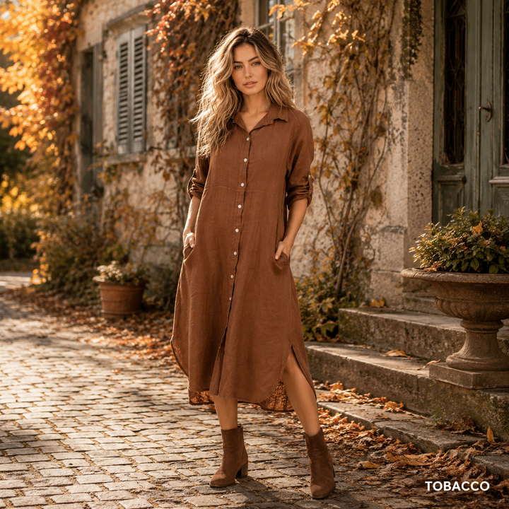 Vera May Italian linen dress 6423 in Tobacco