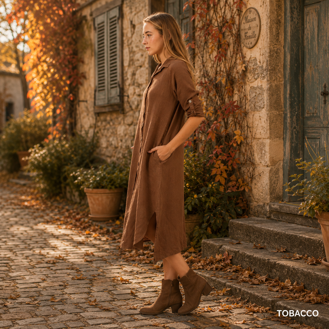 Vera May Italian linen dress 6423 in Tobacco