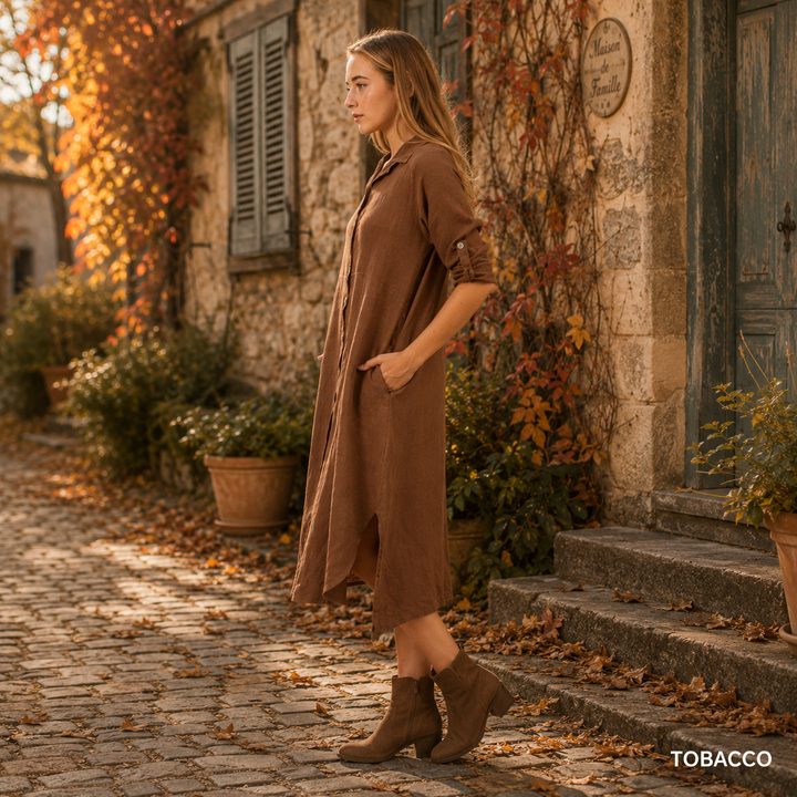 Vera May Italian linen dress 6423 in Tobacco