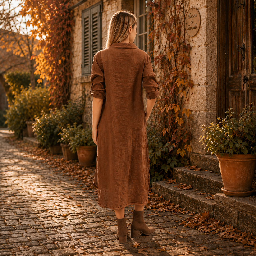 Vera May Italian linen dress 6423 in Tobacco