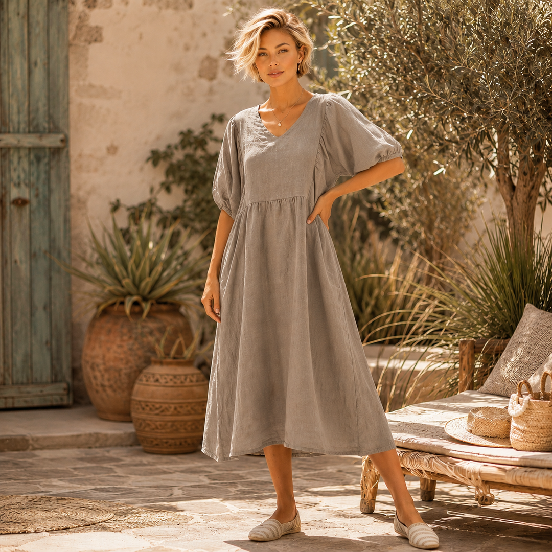 Vera May Italian linen dress 6426 in Fango