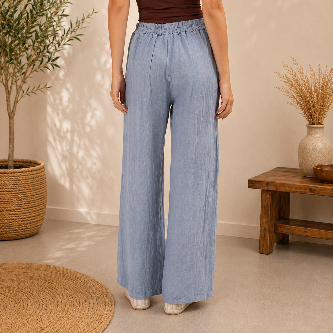 Vera May 6434 linen pants – denim detail