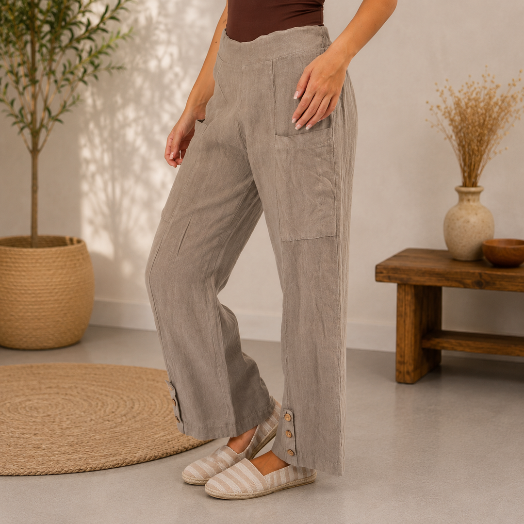 Vera May Italian linen pants 6434 in Taupe