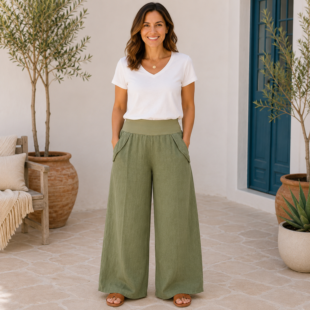 Vera May 6649 wide-leg linen pants – militare front