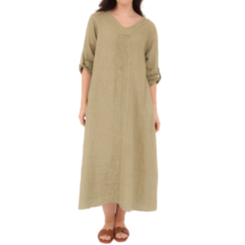 Vera May Italian linen dress 6677 in Safari