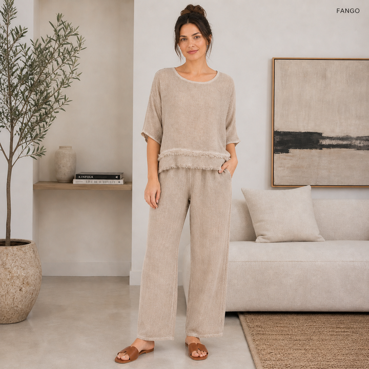 Vera May Italian linen top 6685 in Fango