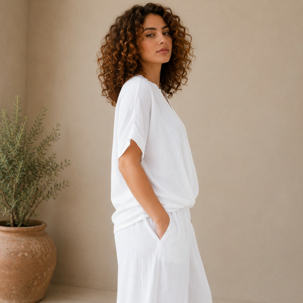Vera May Italian cotton top 6689 in Bianco